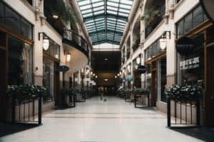An empty foyer on the first level of Grove Arcade