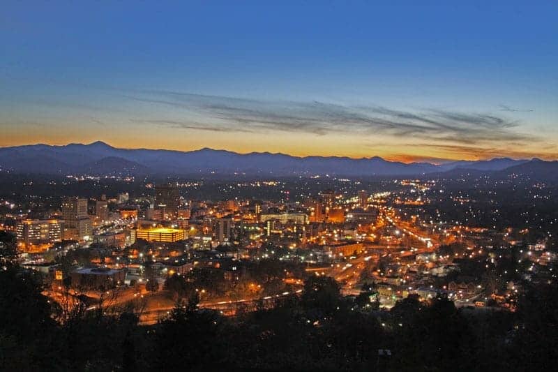 asheville nc's twilight cityscape