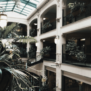 an interior shot of the grove arcade taken from the second floor looking over to the other side
